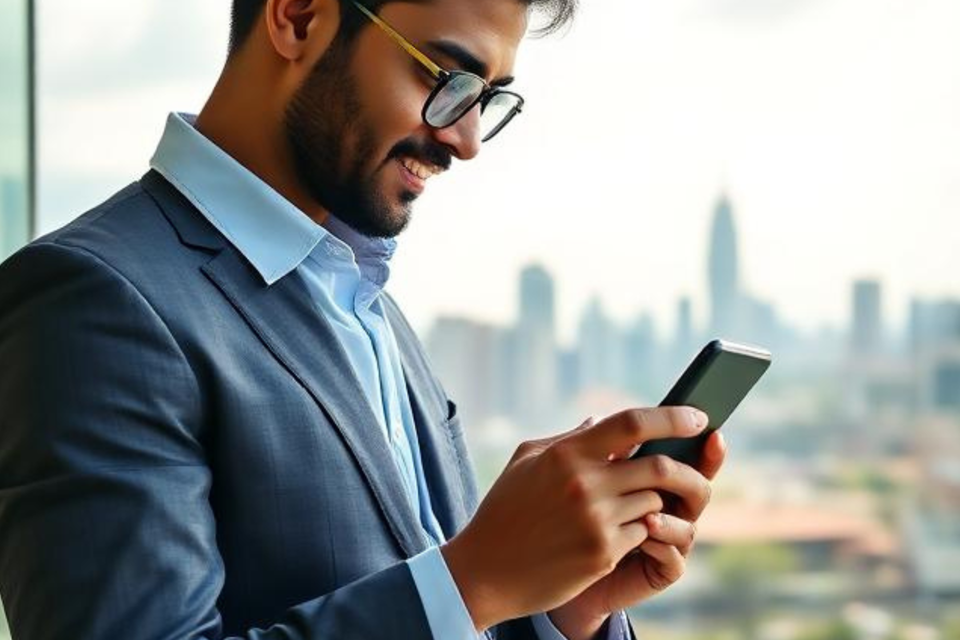 Sri Lankan business owner viewing a mobile-friendly website on smartphone in Colombo